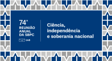 Cartaz na cor azul com o seguinte texto: 74ª Reunião anual da SBPC